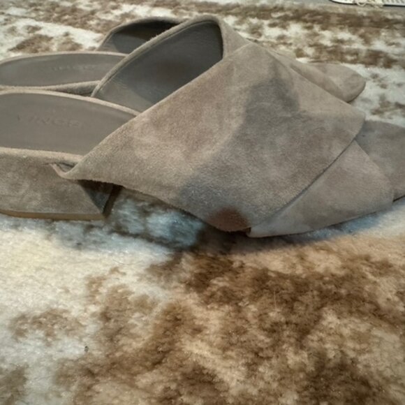 VINCE Gray Suede Slides Slip On Heels Shoes Sandals Size 9 - Picture 7 of 7